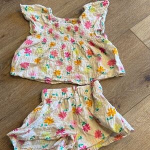 Zara Floral Kids crepe Set - Cream with Multicolor Flowers